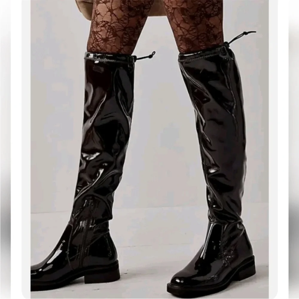 Free People Go Go Gloss Over The Knee Boots Black